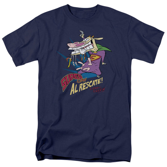 Cow & Chicken Super Cow Mens T Shirt Navy Officially Licensed