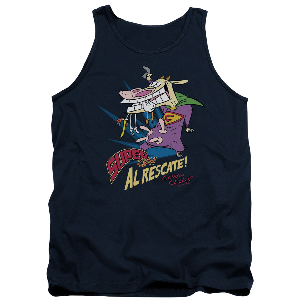 Cow & Chicken Super Cow Mens Tank Top Shirt Navy Officially Licensed