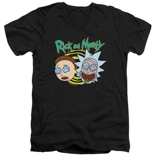 Rick And Morty Blown Minds Mens Slim Fit V-Neck T Shirt Black Officially Licensed