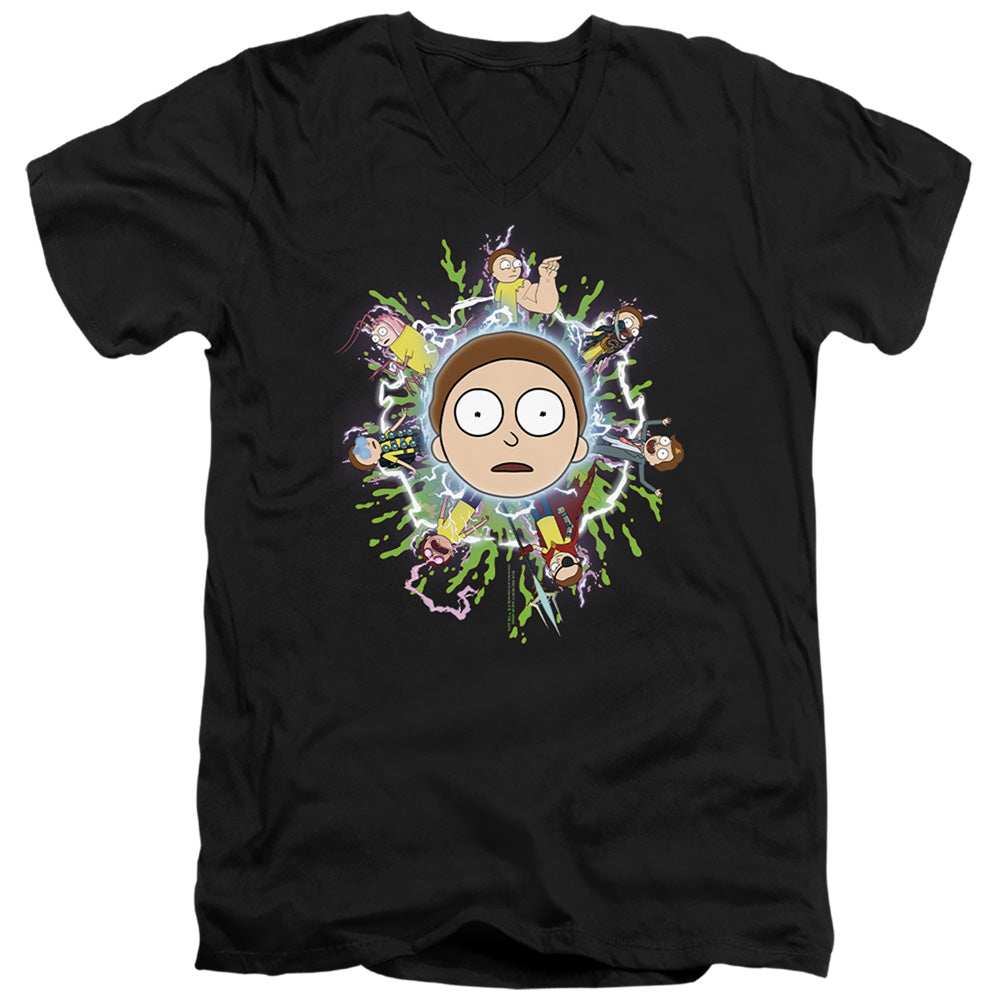 Rick And Morty Multiple Morty Mens Slim Fit V-Neck T Shirt Black Officially Licensed