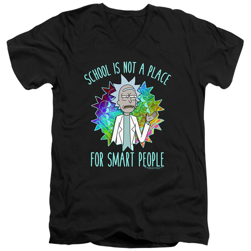 Rick And Morty School Mens Slim Fit V-Neck T Shirt Black Officially Licensed
