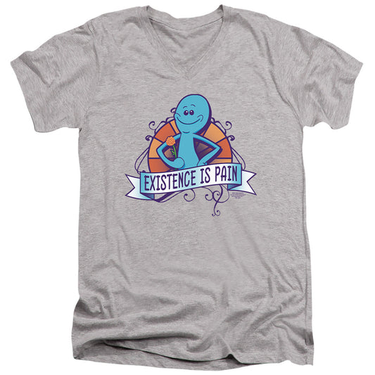 Rick And Morty Existence Is Pain Mens Slim Fit V-Neck T Shirt Athletic Heather Officially Licensed