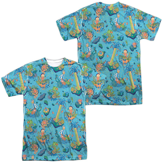 Rick And Morty Ricktanical Front Back Print Mens Poly Crew T Shirt White