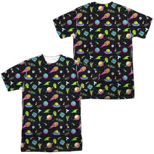 Rick And Morty Opening Icons Front Back Print Mens Poly Crew T Shirt White