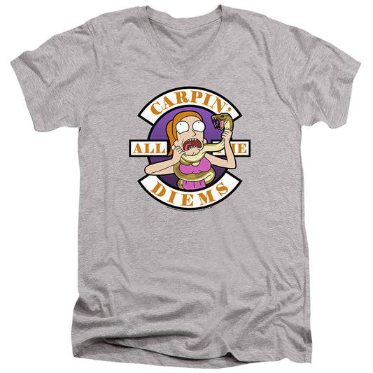 Rick And Morty Carp En All Them Diems Mens Slim Fit V-Neck T Shirt Athletic Heather Officially Licensed