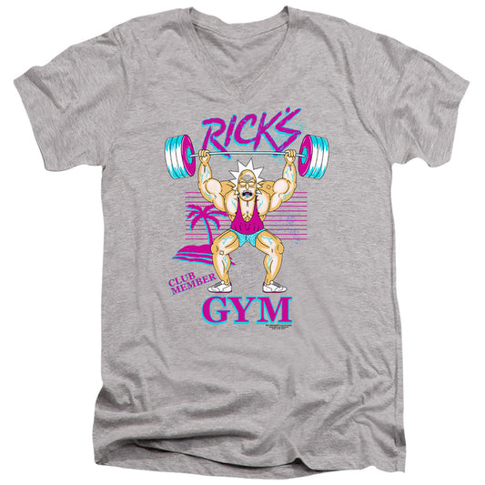 Rick And Morty Ricks Gym Mens Slim Fit V-Neck T Shirt Athletic Heather Officially Licensed