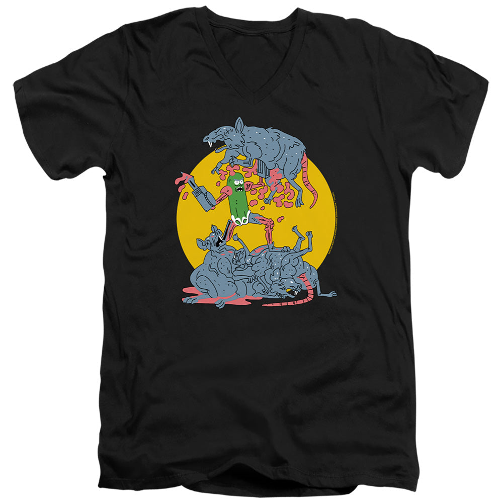 Rick And Morty The Adventures Of Pickle Rick Mens Slim Fit V-Neck T Shirt Black Officially Licensed