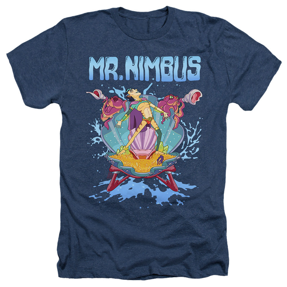 Rick And Morty Mr. Nimbus Design Heather Mens T Shirt Navy Officially Licensed