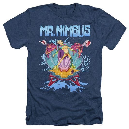 Rick And Morty Mr. Nimbus Design Heather Mens T Shirt Navy Officially Licensed