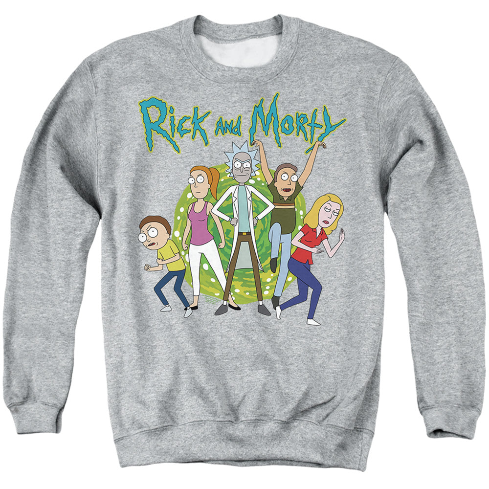 Rick And Morty Family Fights Together Mens Crewneck Sweatshirt Athletic Heather