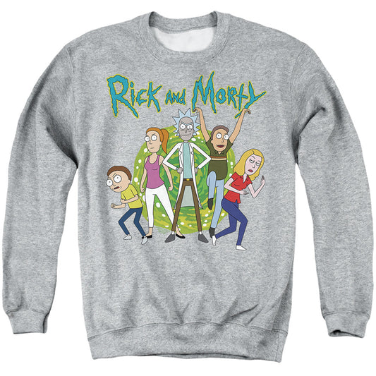 Rick And Morty Family Fights Together Mens Crewneck Sweatshirt Athletic Heather