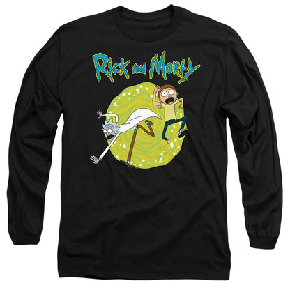 Rick And Morty Portal Mens Long Sleeve Shirt Black Officially Licensed
