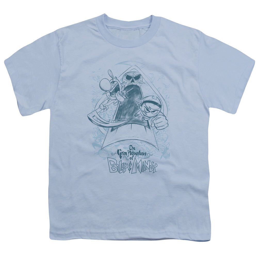 Grim Adventures of Billy & Mandy Sketched Kids Youth T Shirt Light Blue Officially Licensed