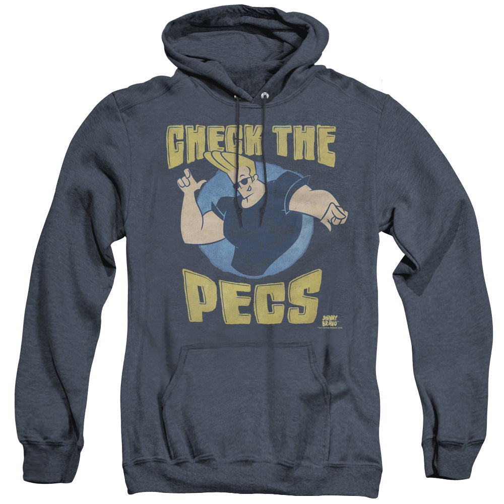 Johnny Bravo Check The Pects Mens Heather Hoodie Navy Officially Licensed