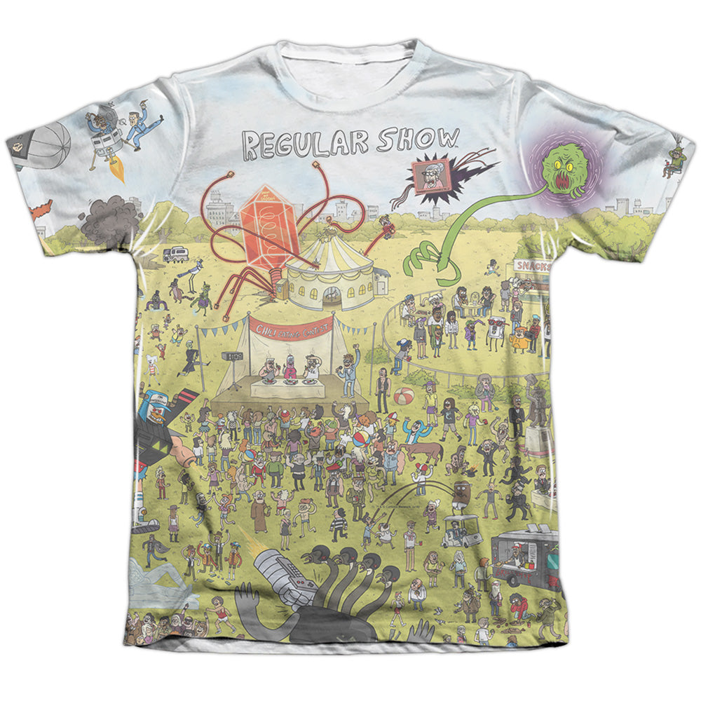 Regular Show Group Shot-Mens Poly Cotton T Shirt-White