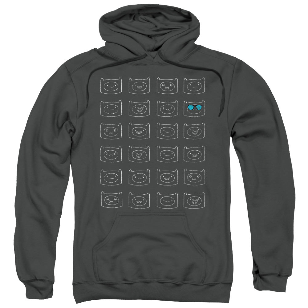 Adventure Time Finn Faces Mens Hoodie Charcoal Officially Licensed