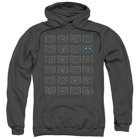 Adventure Time Finn Faces Mens Hoodie Charcoal Officially Licensed