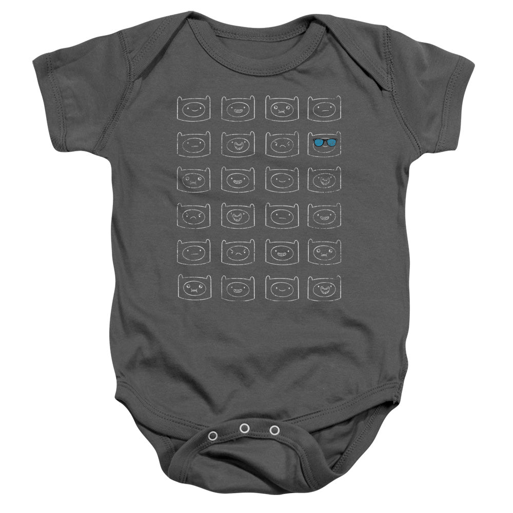Adventure Time Finn Faces Infant Baby Snapsuit Charcoal Officially Licensed