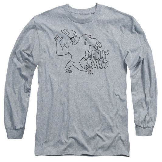 Johnny Bravo Jb Line Art Mens Long Sleeve Shirt Athletic Heather Officially Licensed Officially Licensed