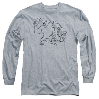 Johnny Bravo Jb Line Art Mens Long Sleeve Shirt Athletic Heather Officially Licensed Officially Licensed