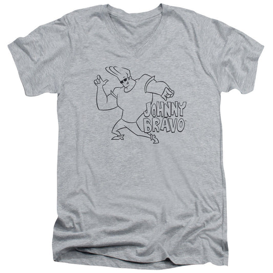 Johnny Bravo Jb Line Art Mens Slim Fit V Neck T Shirt Athletic Heather Officially Licensed