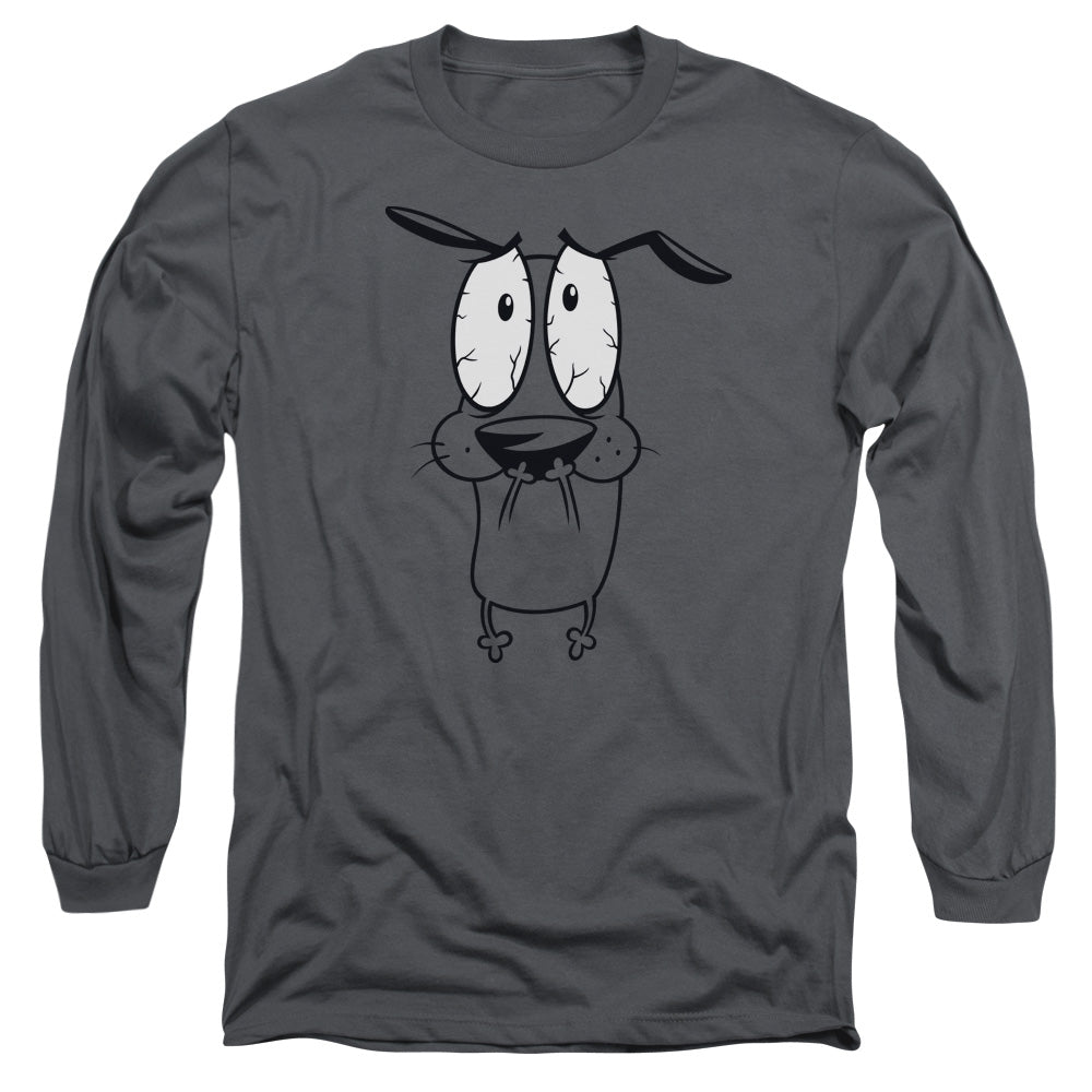 Courage The Cowardly Dog Scared Mens Long Sleeve Shirt Charcoal Officially Licensed Officially Licensed