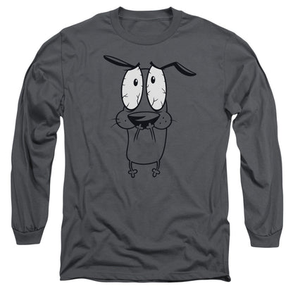 Courage The Cowardly Dog Scared Mens Long Sleeve Shirt Charcoal Officially Licensed Officially Licensed