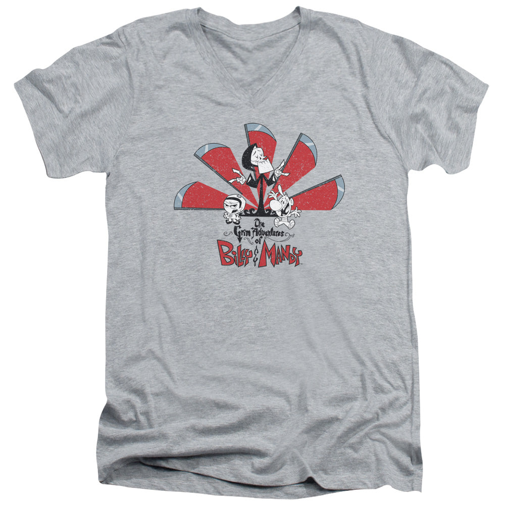 Grim Adventures of Billy and Mandy Grim Adventures Mens Slim Fit V Neck T Shirt Athletic Heather Officially Licensed
