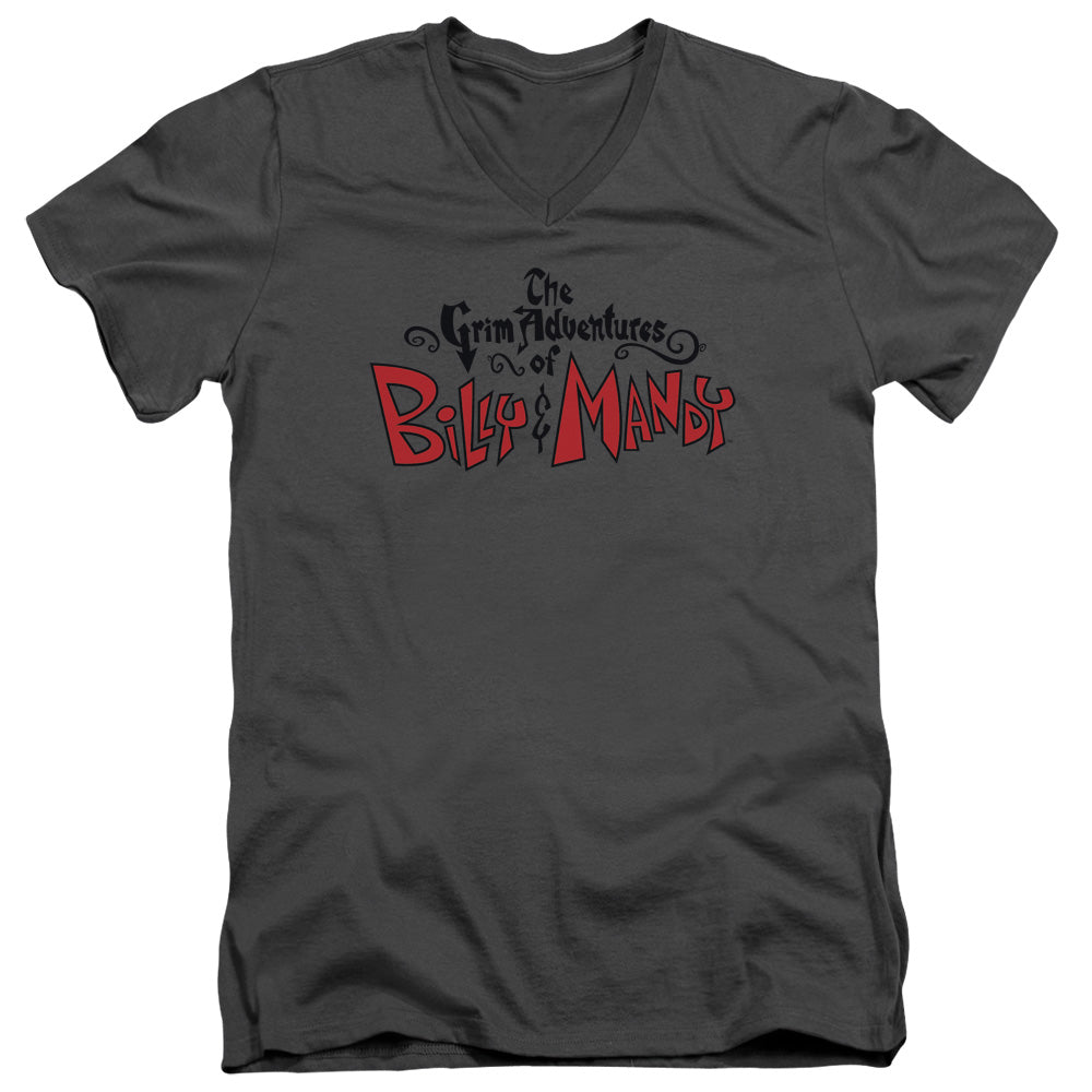 Grim Adventures of Billy and Mandy Grim Logo Mens Slim Fit V Neck T Shirt Charcoal Officially Licensed