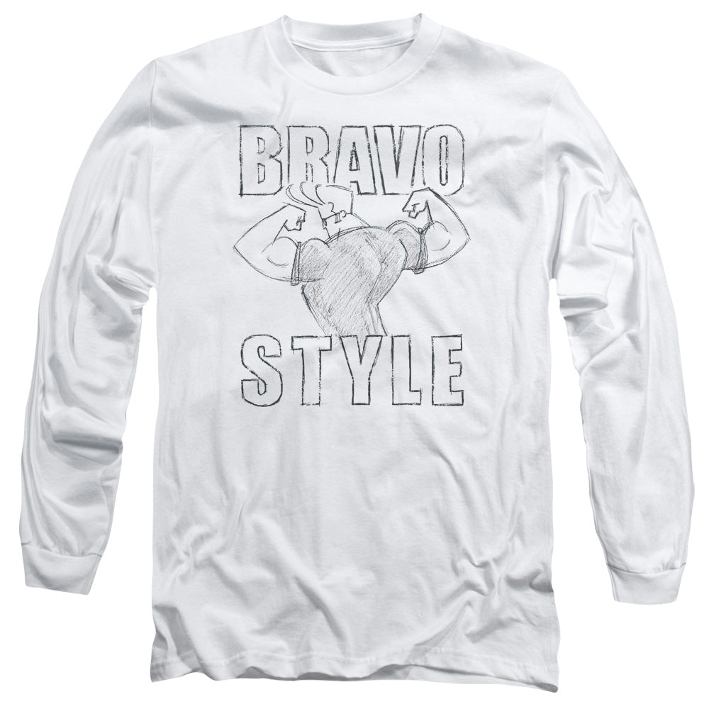 Johnny Bravo Bravo Style Mens Long Sleeve Shirt White Officially Licensed Officially Licensed