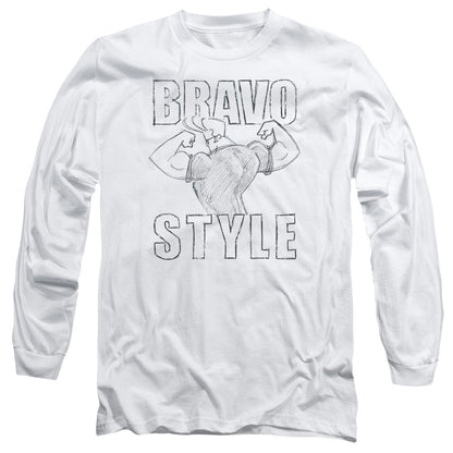 Johnny Bravo Bravo Style Mens Long Sleeve Shirt White Officially Licensed Officially Licensed