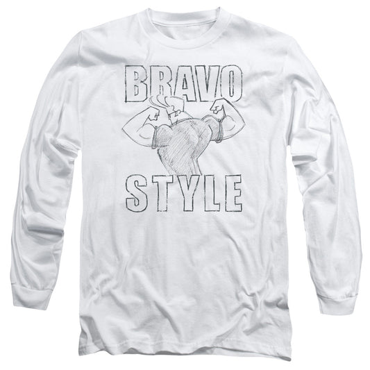 Johnny Bravo Bravo Style Mens Long Sleeve Shirt White Officially Licensed Officially Licensed