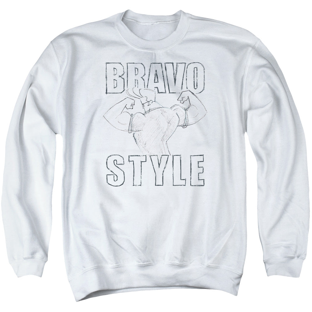 Johnny Bravo Bravo Style Mens Crewneck Sweatshirt White Officially Licensed