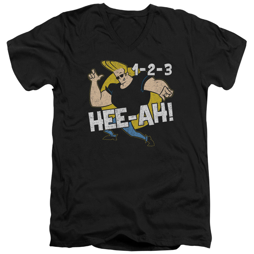 Johnny Bravo 123 Mens Slim Fit V Neck T Shirt Black Officially Licensed