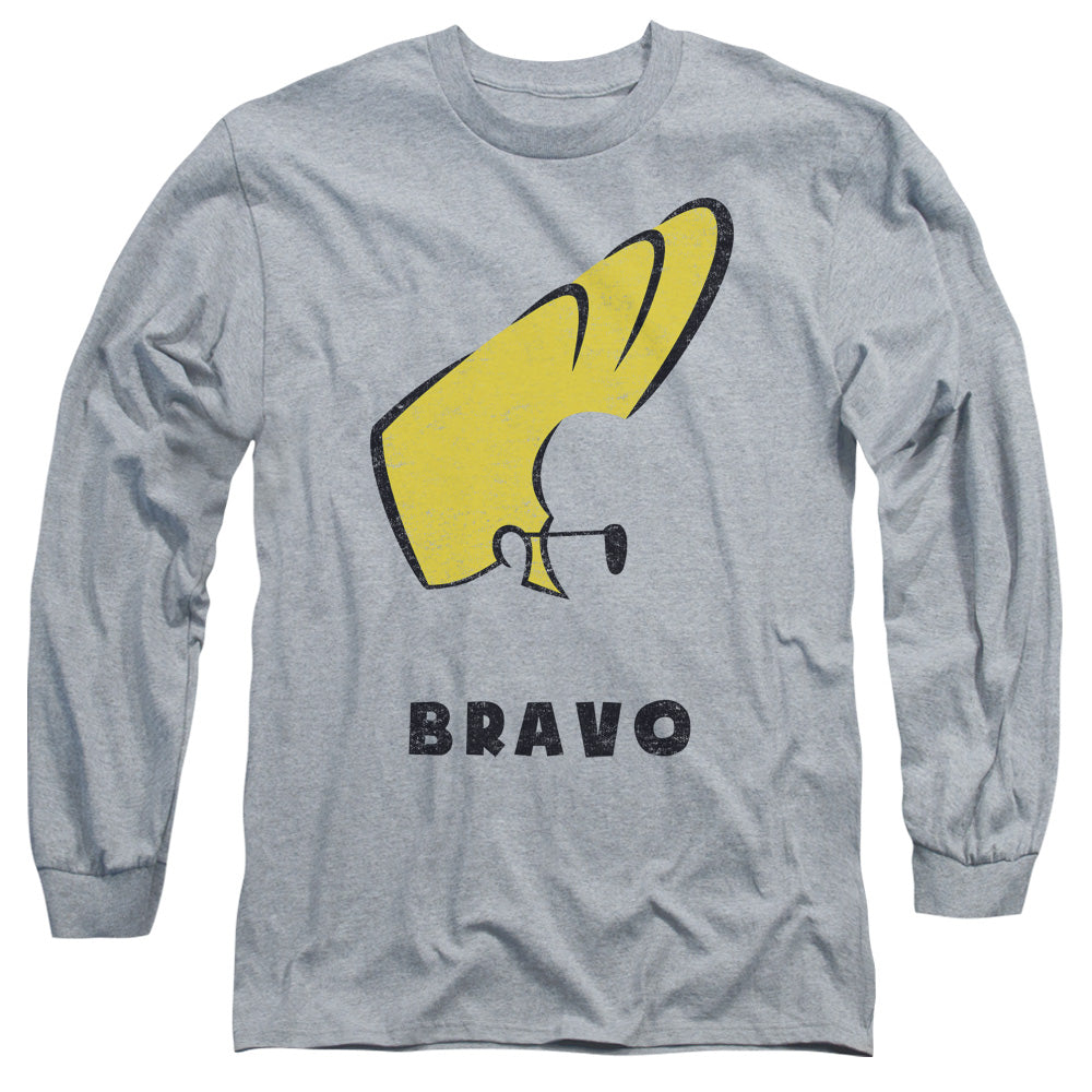 Johnny Bravo Johnny Hair Mens Long Sleeve Shirt Athletic Heather Officially Licensed Officially Licensed