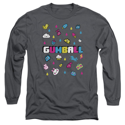 Amazing World Of Gumball Fun Drops Mens Long Sleeve Shirt Charcoal Officially Licensed