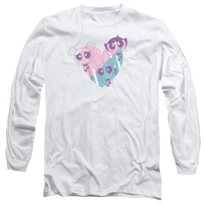 Powerpuff Girls Powerpuff Heart Mens Long Sleeve Shirt White Officially Licensed