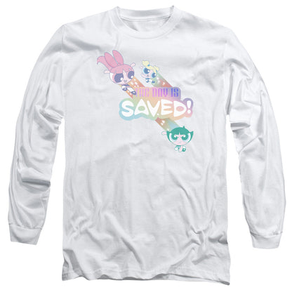Powerpuff Girls The Day Is Saved Mens Long Sleeve Shirt White Officially Licensed