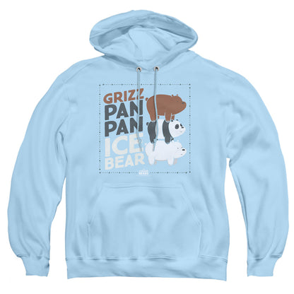 We Bare Bears Grizz Pan Pan Ice Bear Mens Hoodie Light Blue Officially Licensed