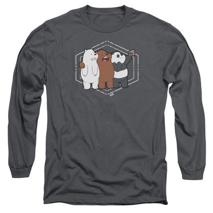 We Bare Bears Selfie Mens Long Sleeve Shirt Charcoal Officially Licensed
