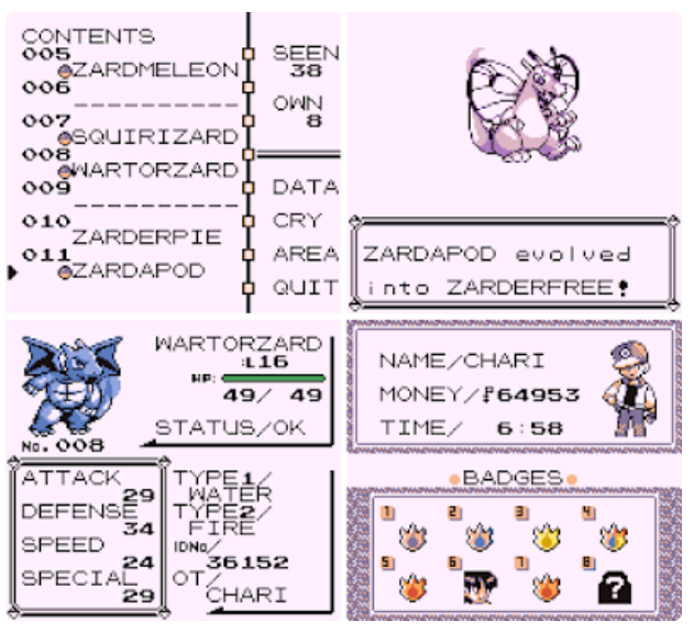 Pokemon Zard Version GBC Video Game Gameboy Color ROM Hack