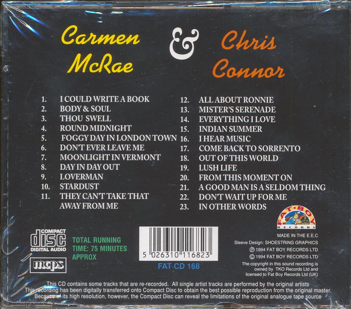 Carmen McRae - Live At The Flamingo Club, Chris Connor - The Magic of Chris Connor [1994 New CD]