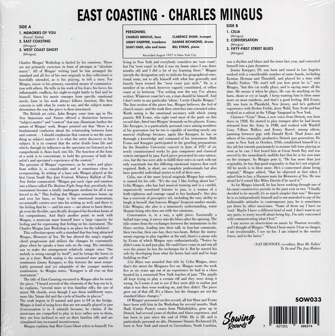 Charles Mingus - East Coasting [2022 Limited Reissue Clear] [New Vinyl Record LP]