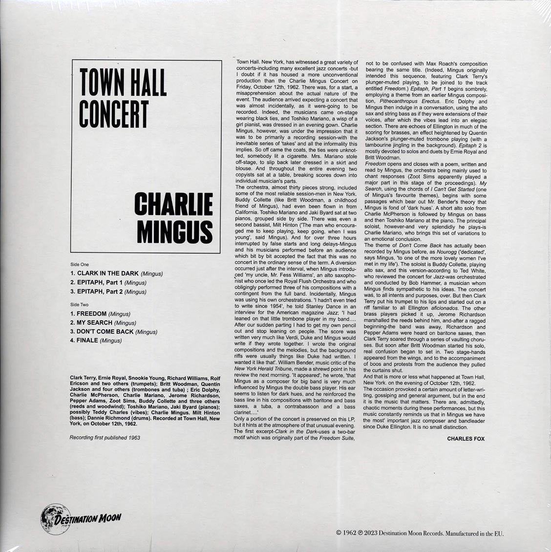 Charlie Mingus - Town Hall Concert [2023 Limited Numbered Reissue Clear] [New Vinyl Record LP]