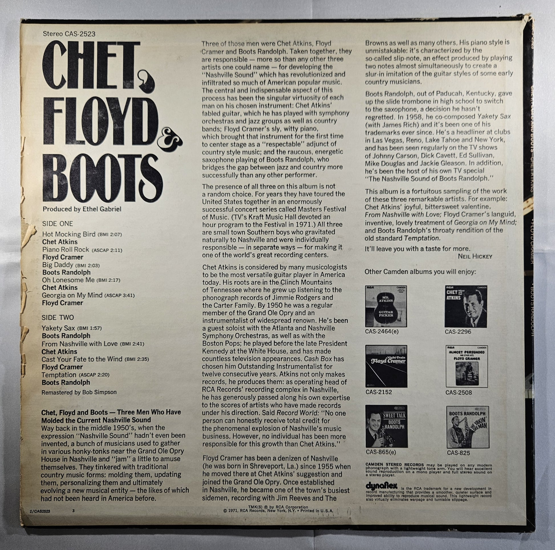 Chate Atkins, Floyd Cramer, Boots Randolf - Chet, Floyd & Boots [1971 Compilation] [Used Vinyl Record LP]
