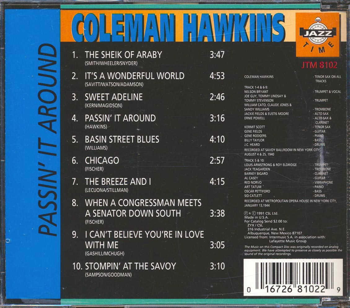 Coleman Hawkins - Passin' It Around [1994 Compilation] [New CD]