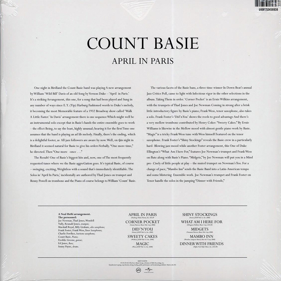 Count Basie & His Orchestra - April in Paris [2013 Reissue Remastered 180G] [New Vinyl Record LP]