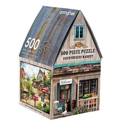 Countryside Market 500 Piece Jigsaw Puzzle in Shaped Box Springbok
