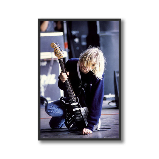 Kurt Cobain Kneeling with Guitar