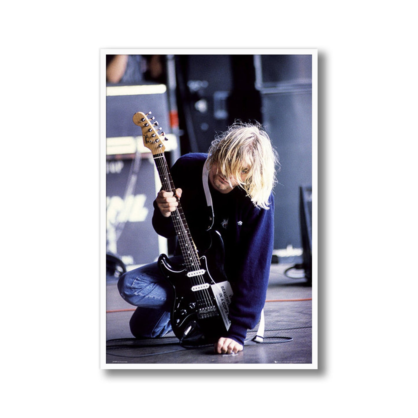 Kurt Cobain Kneeling with Guitar